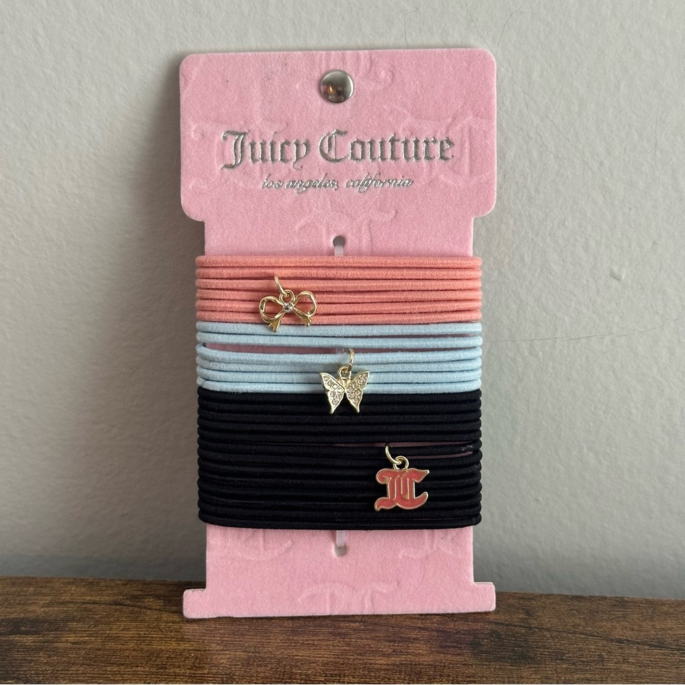 NWT Juicy Couture 25 pck Hair Elastic Ties Ponytail Holder Charms Butterfly